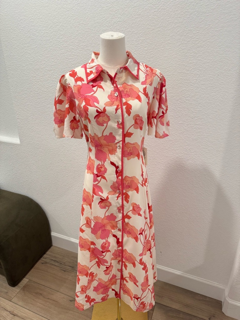 Hyacinth House Pippa off white coral floral button up midi dress small NWT